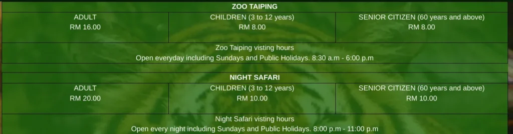 harga tiket zoo taiping