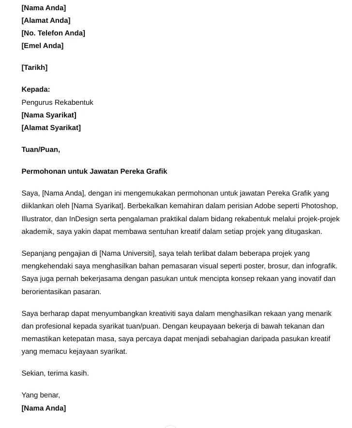 contoh cover letter terbaik