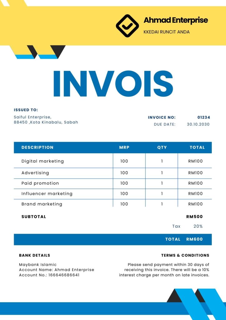 contoh invois